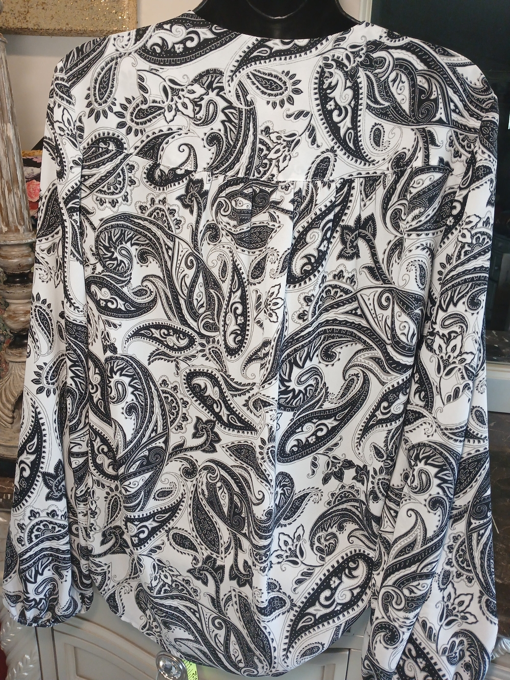 INC International Concepts Black & White Paisley Wrap Blouse - Picture 8 of 9